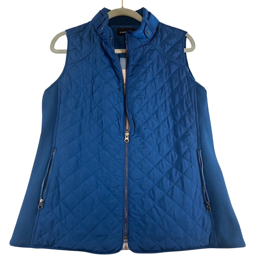 41 Hawthorn Quilted Vest Navy Blue Full Zip Side Knit Panel Women's Large